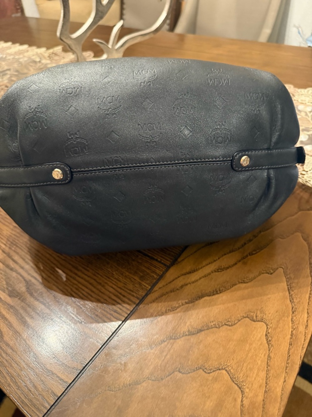 MCM Black Embossed Leather Shoulder Hobo Bag - Picture 5 of 13